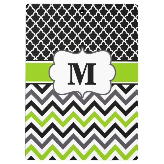 Zwart laaggroen Chevron Monogram Klembord (Achterkant)