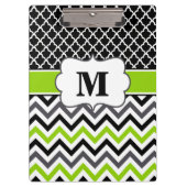 Zwart laaggroen Chevron Monogram Klembord (Voorkant)