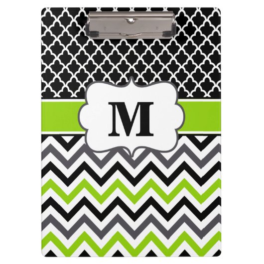 Zwart laaggroen Chevron Monogram Klembord (Voorkant)