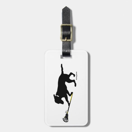 Zwart lab Bagagelabel met lacrosse (Voorkant verticaal)