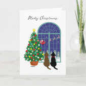 Zwart Lab, Chocolade Lab Magische Nacht Kerstmis Feestdagen Kaart (Voorkant)