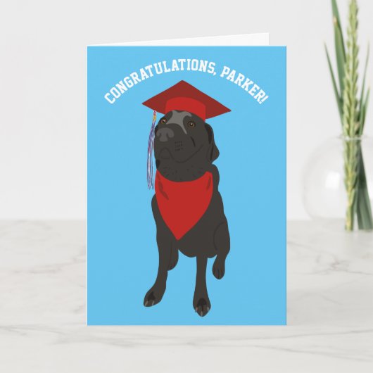 Zwart lab Dog in een Red Gradup Cap Custom Kaart (Voorkant)