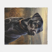 Zwart lab fleece deken (Voorkant (Horizontaal))