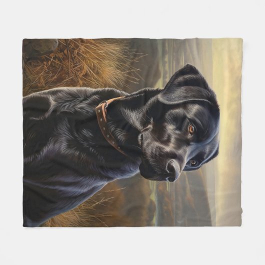 Zwart lab fleece deken (Voorkant (Horizontaal))