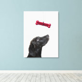 Zwart lab gemengde hond met rood hondenbot canvas afdruk (Insitu (Houten vloer))