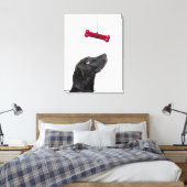 Zwart lab gemengde hond met rood hondenbot canvas afdruk (Insitu (Slaapkamer))