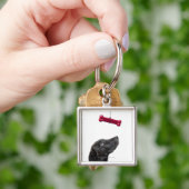 Zwart lab gemengde hond met rood hondenbot sleutelhanger (Hand)