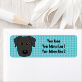 Zwart Lab gezicht met blauwe Stippen achtergrond Etiket (Insitu)