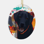 Zwart lab grafisch portret met gesplatterde verf keramisch ornament (Rechts)