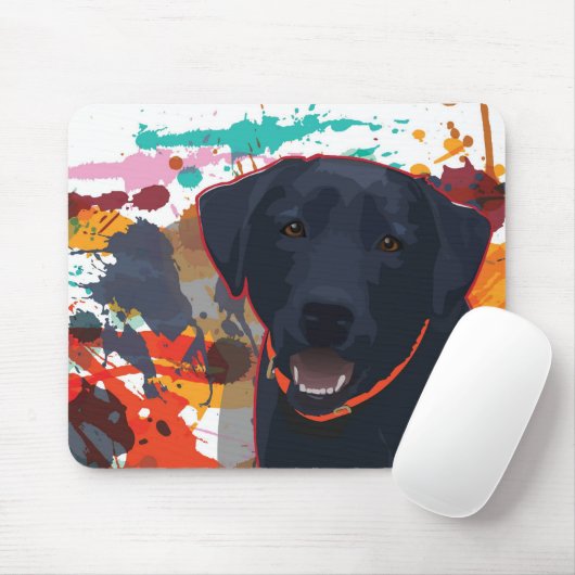 Zwart lab grafisch portret met gesplatterde verf muismat (Met muis)