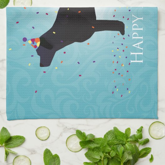 Zwart lab Happy Birthday-ontwerp Theedoek (Gevouwen)