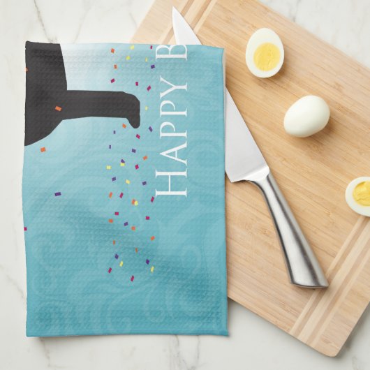Zwart lab Happy Birthday-ontwerp Theedoek (Quarter Fold)