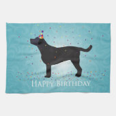 Zwart lab Happy Birthday-ontwerp Theedoek (Horizontaal)