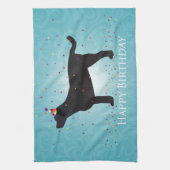 Zwart lab Happy Birthday-ontwerp Theedoek (Verticaal)