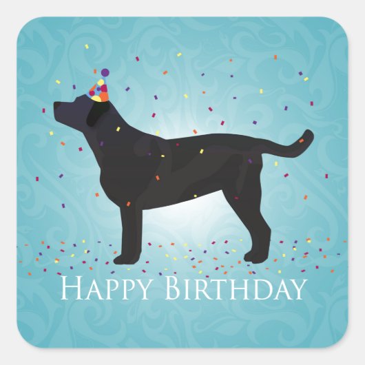 Zwart lab Happy Birthday-ontwerp Vierkante Sticker (Voorkant)