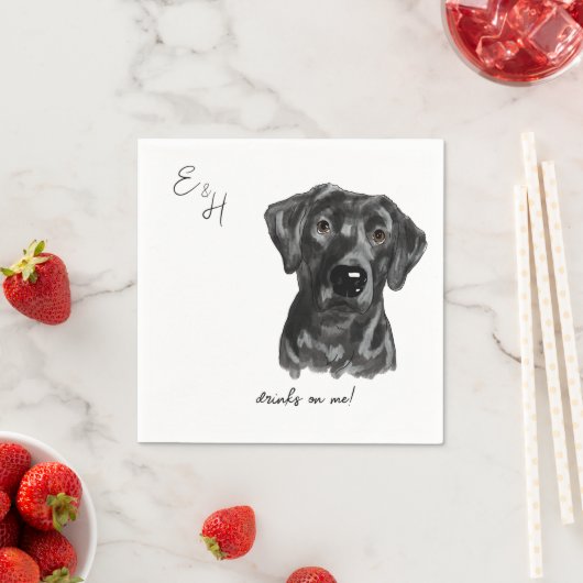 Zwart lab Hond waterverf Bruiloft Cocktail Servett Servet (Insitu)