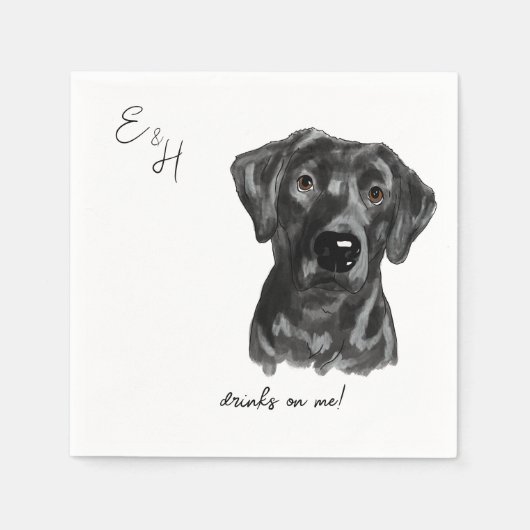 Zwart lab Hond waterverf Bruiloft Cocktail Servett Servet (Voorkant)