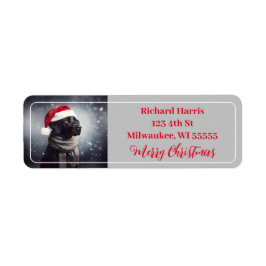  zwart lab in sjaal en kerstmuts etiket