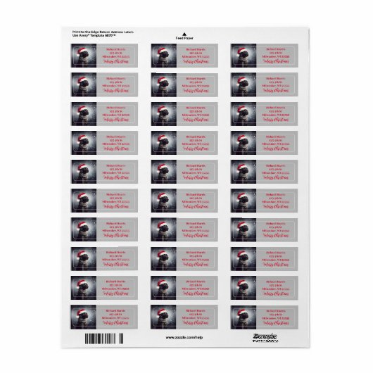  zwart lab in sjaal en kerstmuts etiket (Full Sheet)