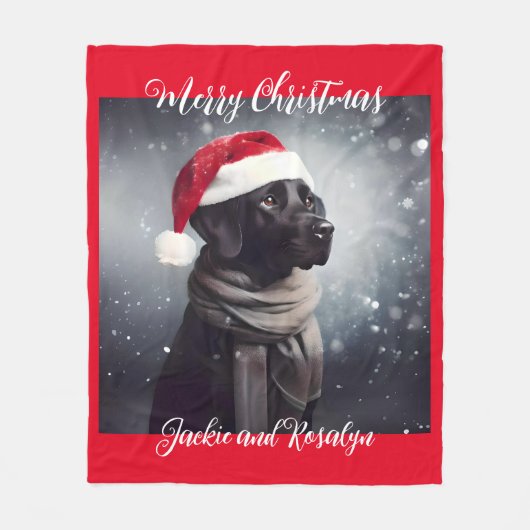  zwart lab in sjaal en kerstmuts fleece deken (Voorkant)