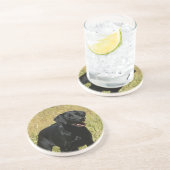 Zwart lab in veldOnderzetter Zandsteen Onderzetter (Zijkant)