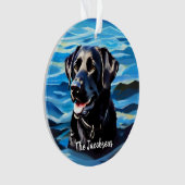 Zwart lab in water ornament (voorkant)