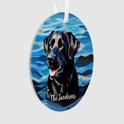 Zwart lab in water ornament (voorkant)