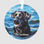 Zwart lab in water ornament (achterkant)