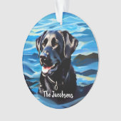 Zwart lab in water ornament (voorkant)