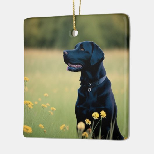 Zwart lab keramisch ornament (Links)