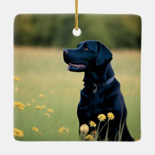 Zwart lab keramisch ornament (Achterkant)