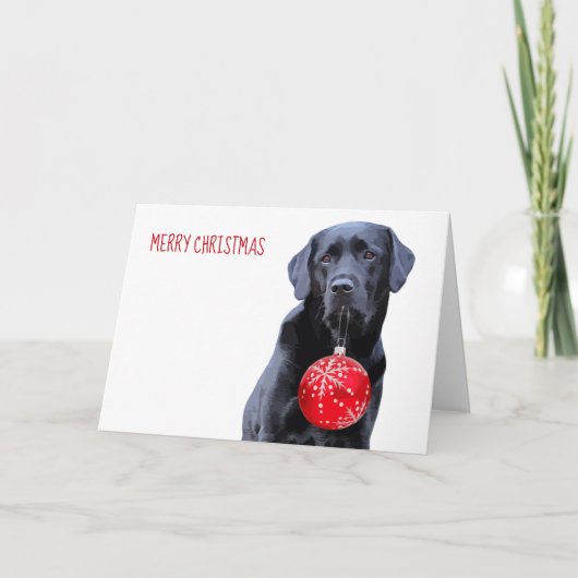 Zwart lab: Kerstmis — Labrador Puppy Cute Dog Feestdagen Kaart (Voorkant)
