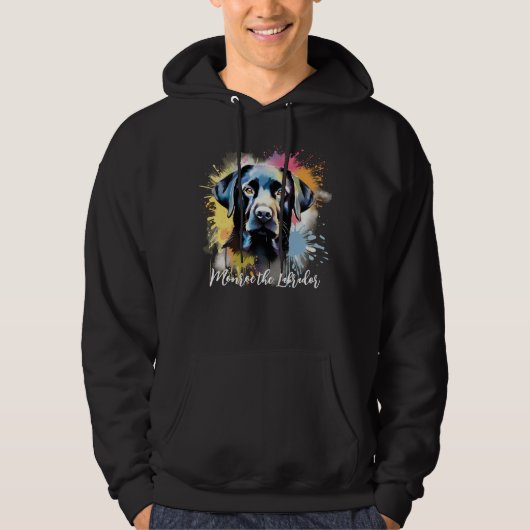 Zwart Lab Kleurrijke Splash Gepersonaliseerde Teks Hoodie (Voorkant)