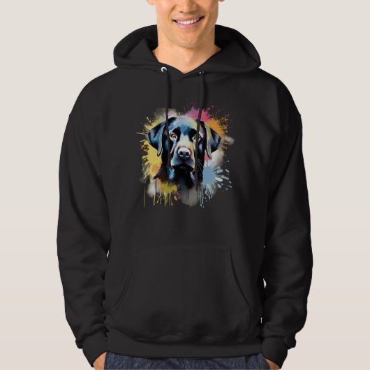 Zwart Lab kleurrijke splash graffiti Hoodie (Voorkant)