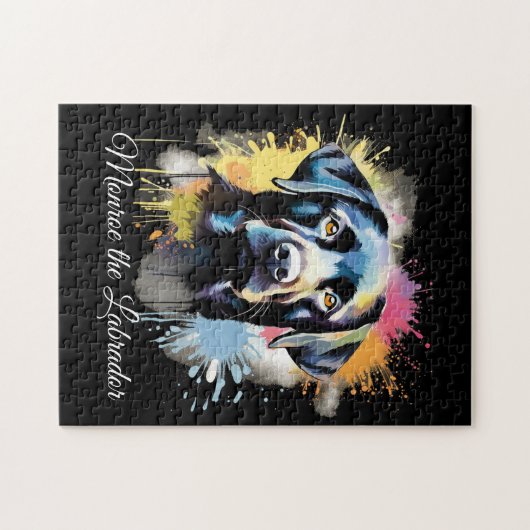 Zwart Lab kleurrijke splash graffiti Legpuzzel (Horizontaal)