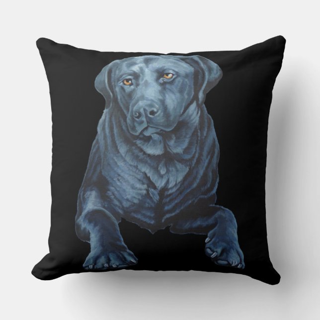 Zwart Lab Kussen Blauwe Dog Art Kussens & Geschenk (Voorkant)