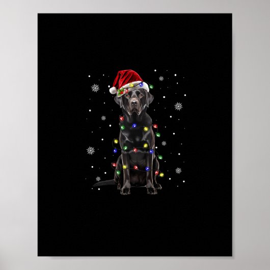 Zwart Lab Labrador hond Kerstverlichting Kerstmis Poster (Voorkant)