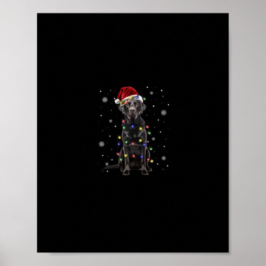 Zwart Lab Labrador hond Kerstverlichting Kerstmis  Poster (Voorkant)