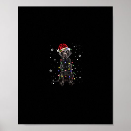 Zwart Lab Labrador hond Kerstverlichting Kerstmis Poster (Voorkant)