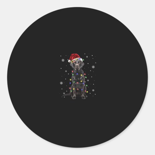 Zwart Lab Labrador hond Kerstverlichting Kerstmis  Ronde Sticker (Voorkant)
