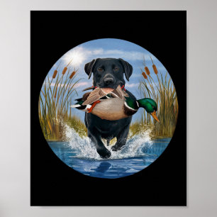 Zwart Lab Labrador Jagen Eenden Watervogels Geel Poster