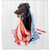 Zwart lab met Amerikaans valkengordijn Douchegordijn (Voorkant)