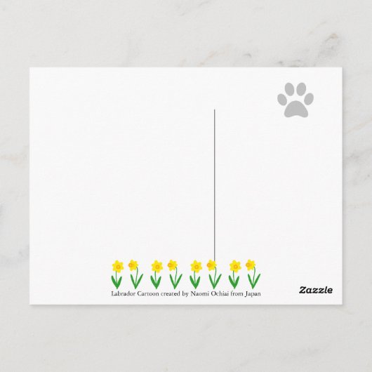 Zwart Lab met Daffodils Briefkaart (Achterkant)
