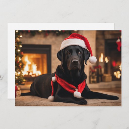 Zwart Lab met kerstmuts Feestdagenkaart (Voorkant / Achterkant)