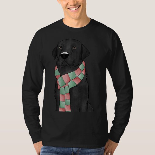 Zwart lab met kerstsjaal gemonteerd t-shirt (Voorkant)