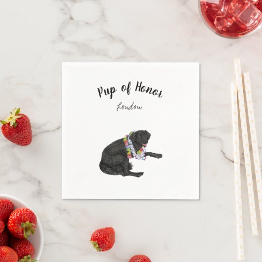 Zwart lab met Lei Cocktail Napkins Servet (Insitu)