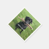 Zwart lab met twee sticks Dog Foto en naam Servet (Hoek)