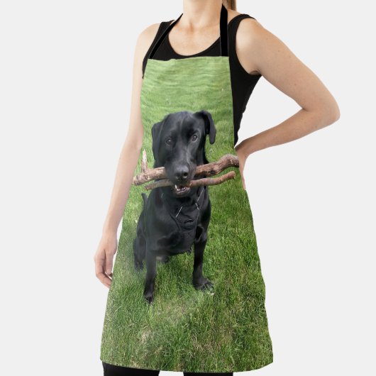 Zwart lab met twee stokken Dog Foto Schort (Insitu)