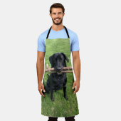 Zwart lab met twee stokken Dog Foto Schort (Gedragen)