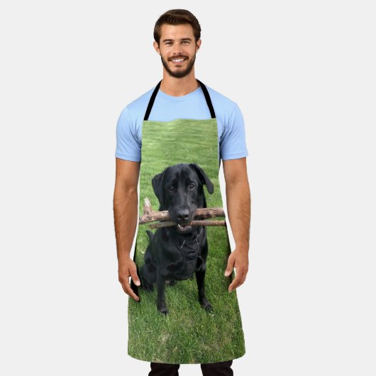 Zwart lab met twee stokken Dog Foto Schort (Gedragen)